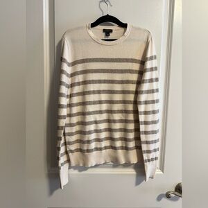 Ann Taylor Factory Striped Crewneck Sweater in Cream and Gold